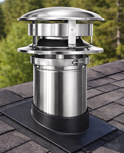 Stainless steel chimney cap installed on stove flu chimney pipe