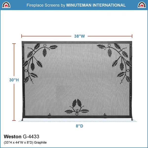 Minuteman G-4433 44x33 Inch Graphite Weston Flat Fireplace Screen